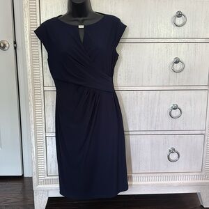 Ralph Lauren Blue Ruched Sheath Midi Dress Cap Sleeve